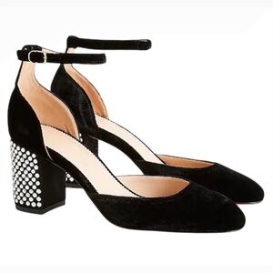 J. Crew Black Velvet Bedazzled Heels Size 7